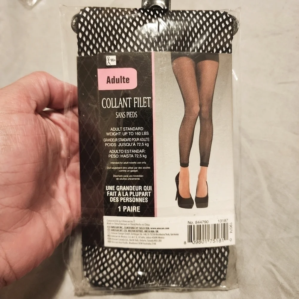 NWT Black Footless Fishnet Tights One Size Fits Most Sexy Lingerie Cosplay New